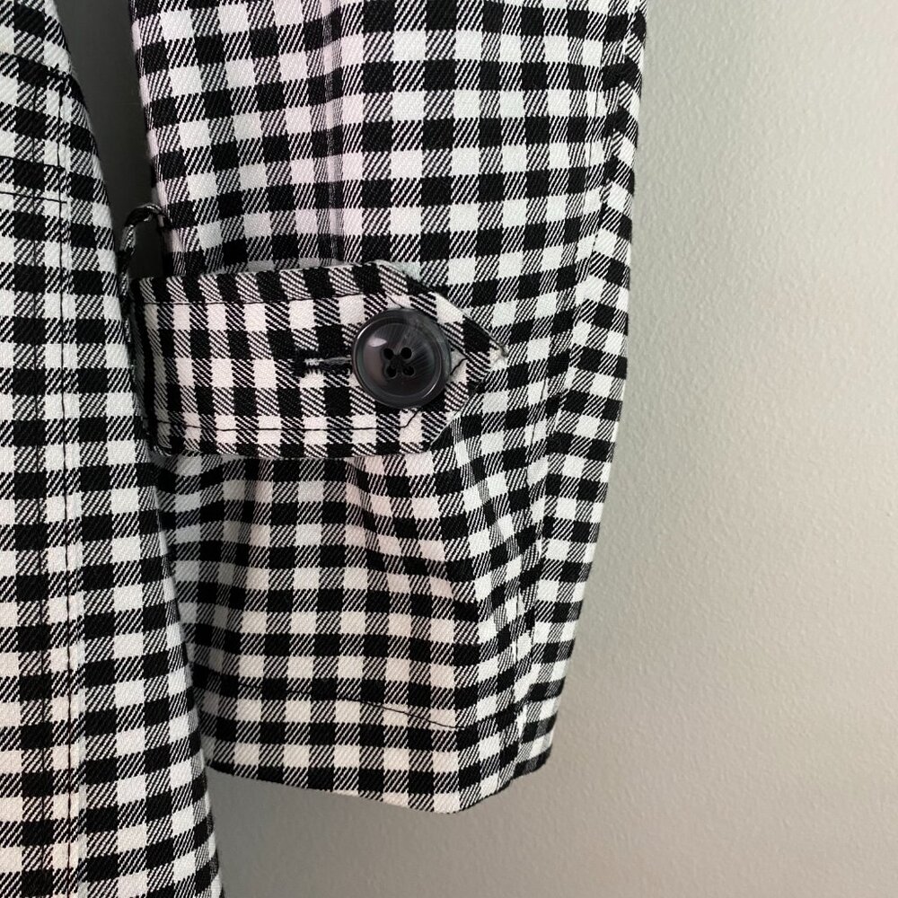 Badgley Mischka Plaid Trench Coat with Satin Blue Lining - Picture 11 of 17